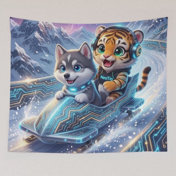 Item preview, NeoTig and Luna Cosmic Sled Ride Futuristic Winter Adventure designed and sold by NeoTigLuna.