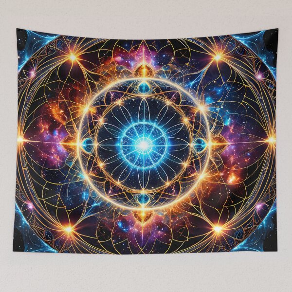 Item preview, Futuristic Electric Glow Mandala Neon Portal Wide designed and sold by CuteSlothWorld.