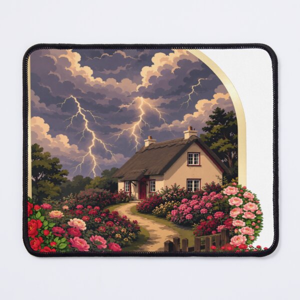 Item preview, RAY Storm Cottage | Cozy Cottage Garden Lightning Landscape Art designed and sold by RAYapparel.