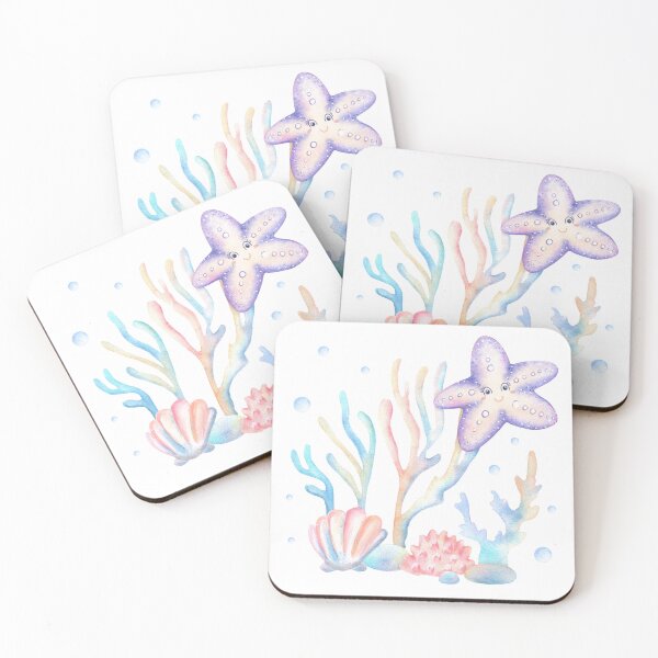 Item preview, Smiling starfish among colorful corals and bubbles designed and sold by ElenaValeto.
