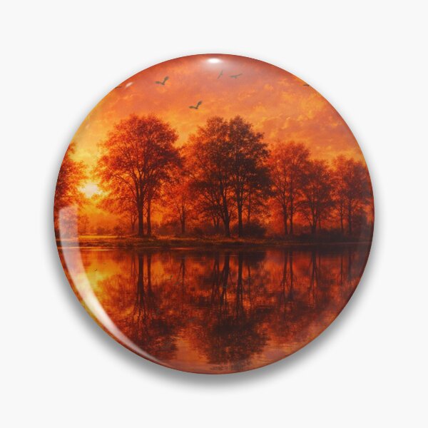 Item preview, Fiery Crimson Red Sunset Lake Reflection Landscape Art designed and sold by Joey Santiago.