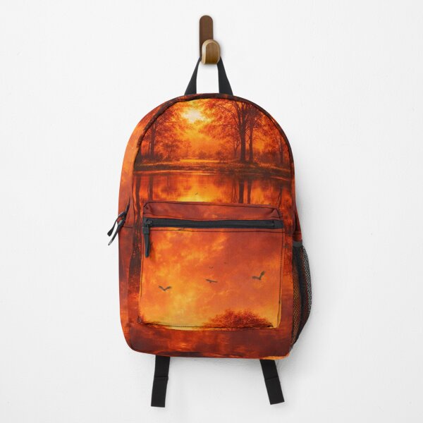 Item preview, Fiery Crimson Red Sunset Lake Reflection Landscape Art designed and sold by Joey Santiago.