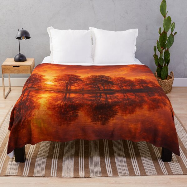 Item preview, Fiery Crimson Red Sunset Lake Reflection Landscape Art designed and sold by Joey Santiago.