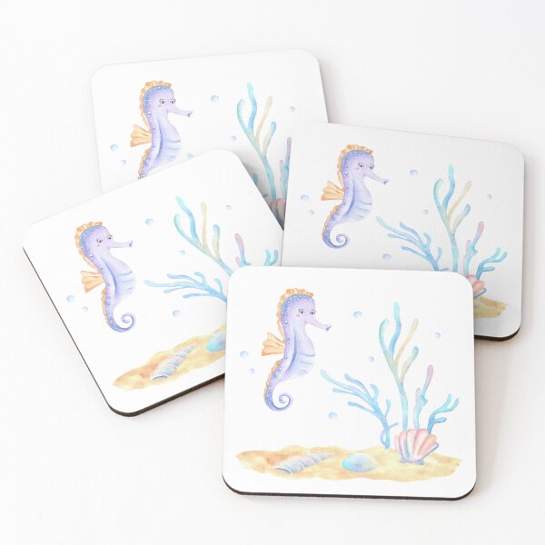 Item preview, Seahorse in a coral garden with bubbles and shells designed and sold by ElenaValeto.