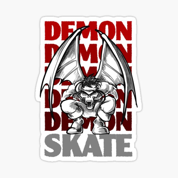 Skull Zombie Skeleton Demon with Wings, Skate, Skateboard Design Sticker