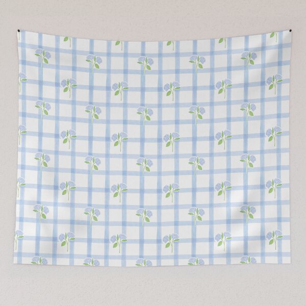 Item preview, Watercolor Blue Hydrangea Floral Seamless Gingham Pattern designed and sold by anigui.