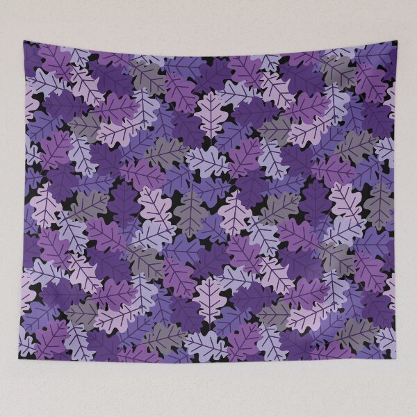 Item preview, Seamless Pattern of Purple Oak Leaves on Black Background designed and sold by PowerAntShop.