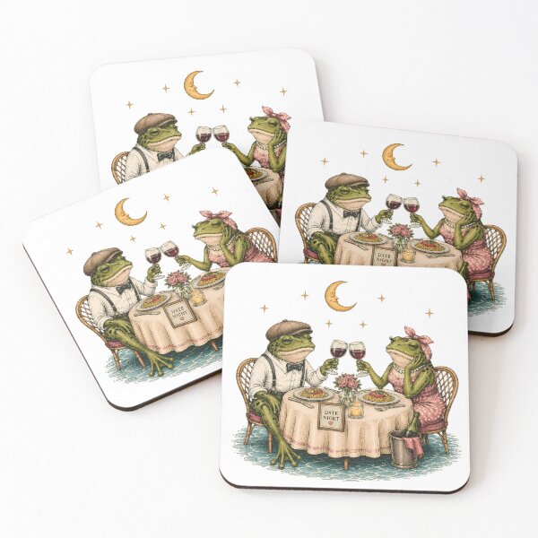Item preview, Vintage Cottagecore Frog Couple Date Night Spaghetti Illustration designed and sold by BeataPrint.