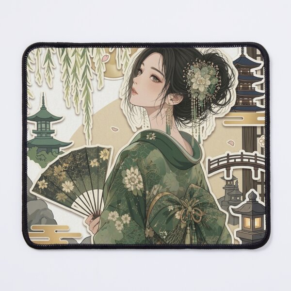Item preview, Green Kimono Lady - kawaii version designed and sold by Japanese Vibes.