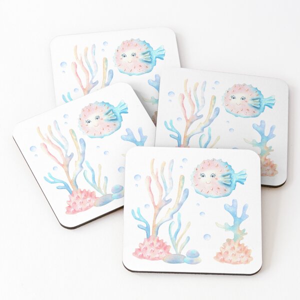 Item preview, Funny puffer fish with big corals designed and sold by ElenaValeto.
