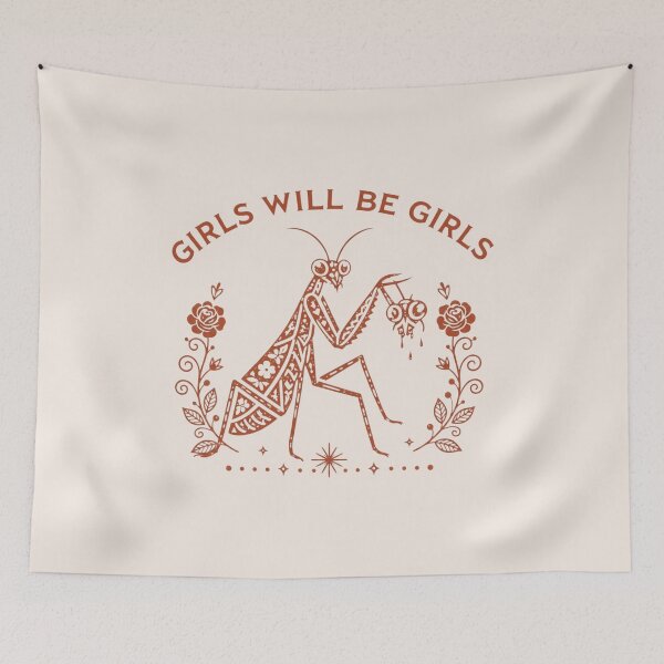 Item preview, Girls Will Be Girls Praying Mantis, Feminist, Vintage Botanical Mantis, Nature Lover Gift designed and sold by toongstudio.