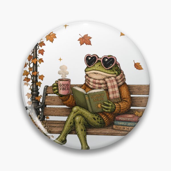 Item preview, Cozy Autumn Frog Reading Book on Bench Fall Aesthetic designed and sold by BeataPrint.