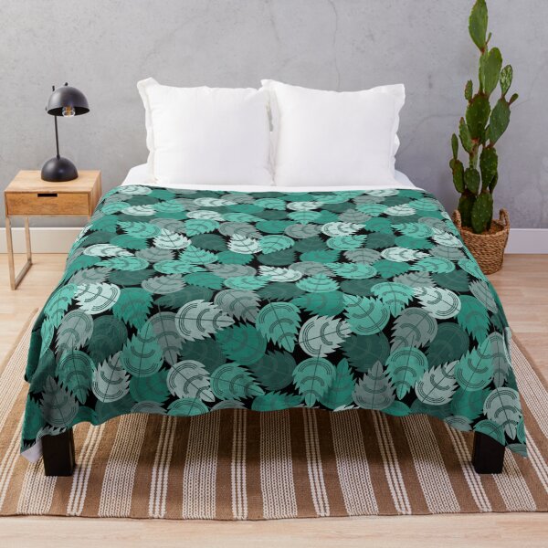 Item preview, Seamless Botanical Pattern of Turquoise Leaves on Black Background designed and sold by PowerAntShop.