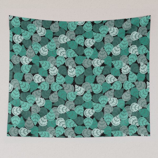 Item preview, Seamless Botanical Pattern of Turquoise Leaves on Black Background designed and sold by PowerAntShop.