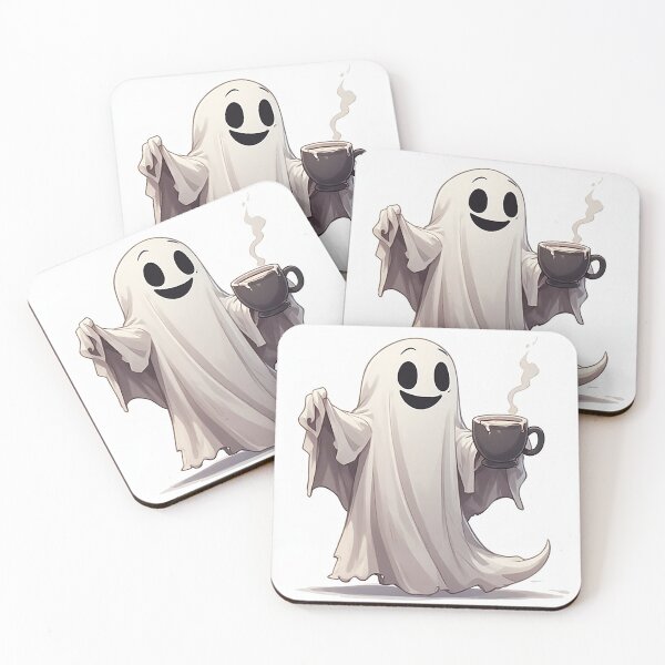 Item preview, Cute Ghost Holding Coffee For Cozy Mornings designed and sold by Cute Animals And Royal Art.