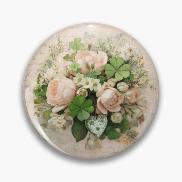Item preview, Botanical vintage roses and clover arrangement designed and sold by olenapetol.
