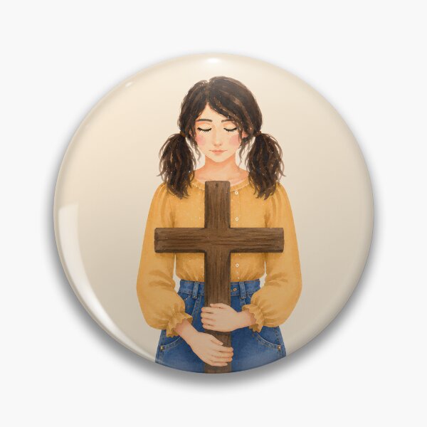 Item preview, Held by Grace – Christian Girl with Wooden Cross Watercolor designed and sold by Stubblejumper Artworks.