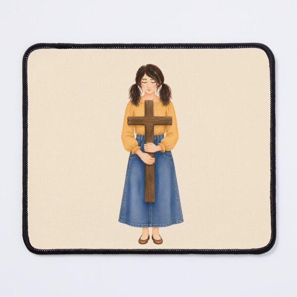 Item preview, Held by Grace – Christian Girl with Wooden Cross Watercolor designed and sold by Stubblejumper Artworks.