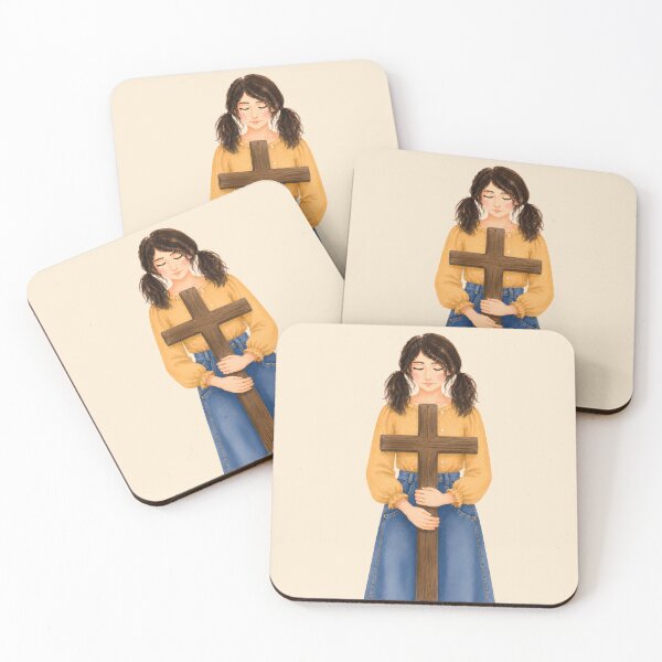 Item preview, Held by Grace – Christian Girl with Wooden Cross Watercolor designed and sold by Stubblejumper Artworks.