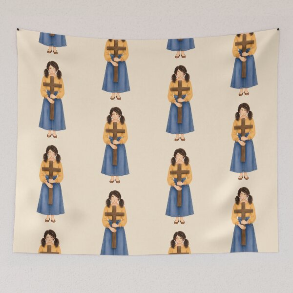 Item preview, Held by Grace – Christian Girl with Wooden Cross Watercolor designed and sold by Stubblejumper Artworks.