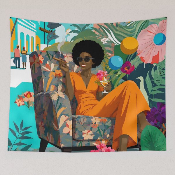 Item preview, Havana Tropical Vacation Afro Woman Cigar Print designed and sold by K Design Store.