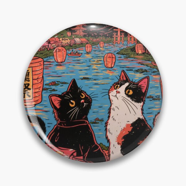 Item preview, Wall Art - Postcard - Lantern Cats: Festival by the River designed and sold by ForeverPrintsOK.
