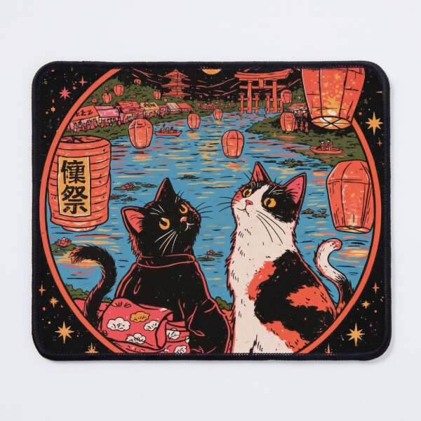 Item preview, Wall Art - Postcard - Lantern Cats: Festival by the River designed and sold by ForeverPrintsOK.