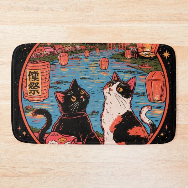 Item preview, Wall Art - Postcard - Lantern Cats: Festival by the River designed and sold by ForeverPrintsOK.