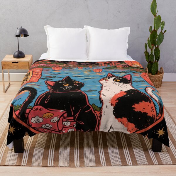 Item preview, Wall Art - Postcard - Lantern Cats: Festival by the River designed and sold by ForeverPrintsOK.