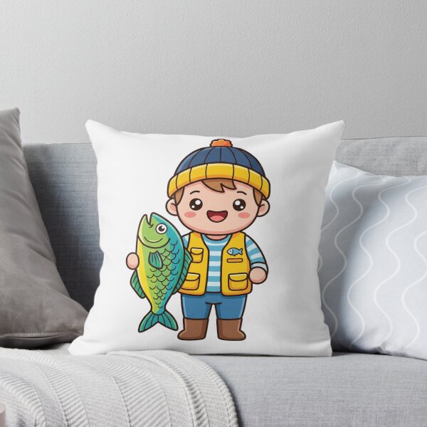 Item preview, Cute Angler Boy with Fish Kawaii designed and sold by BoosterShop.