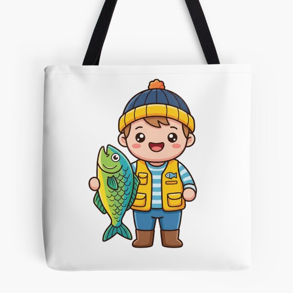 Item preview, Cute Angler Boy with Fish Kawaii designed and sold by BoosterShop.