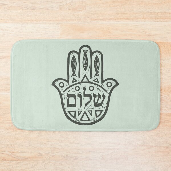 Item preview, Hamsa Hebrew "Shalom" - Evil Eye Protection in Linocut Style designed and sold by Amber Dove Studio.