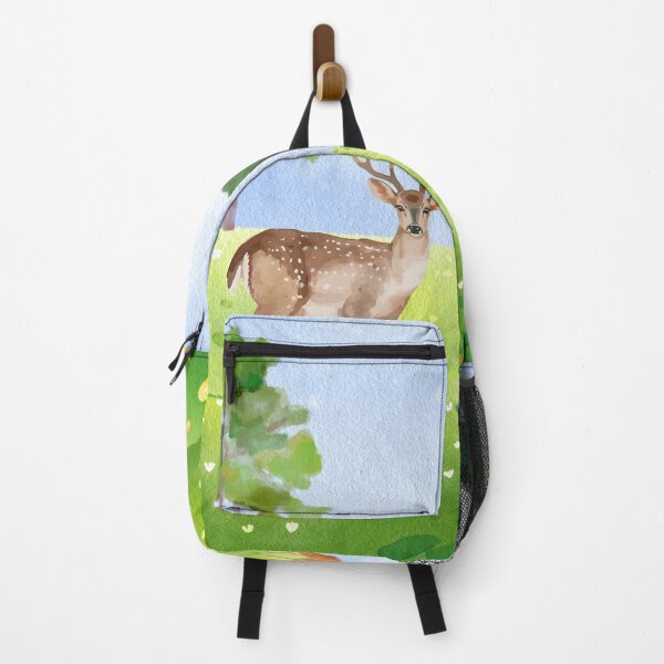 Item preview, Deer in Tulip Meadow – Watercolor Woodland Spring Landscape designed and sold by UllassaStore.