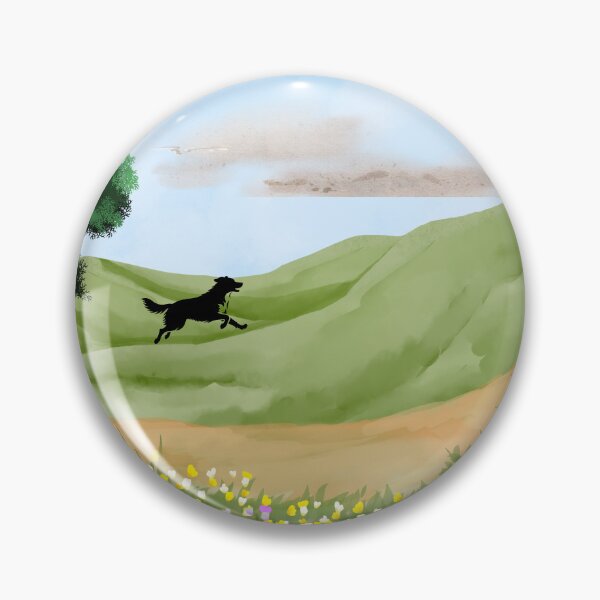 Item preview, Running Black Dog in Spring Meadow – Watercolor Countryside Landscape designed and sold by UllassaStore.