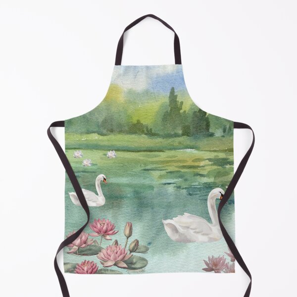 Item preview, Vintage Watercolor Swans and Water Lilies Pond Art designed and sold by UllassaStore.