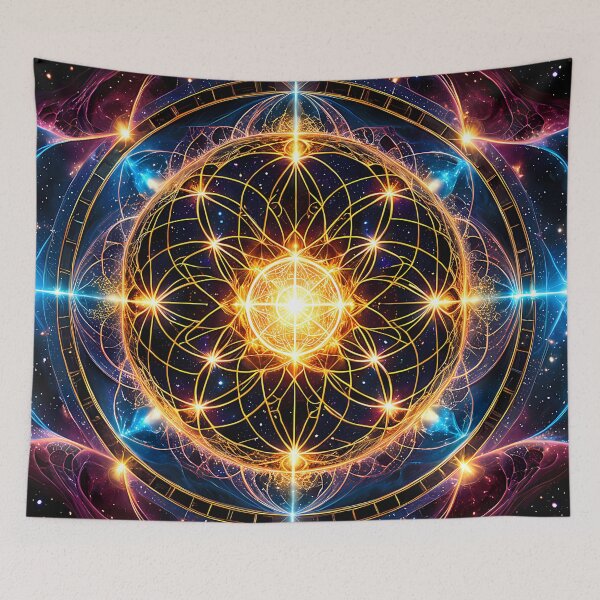 Item preview, Golden Sacred Geometry Mandala Neon Cosmic Core designed and sold by CuteSlothWorld.