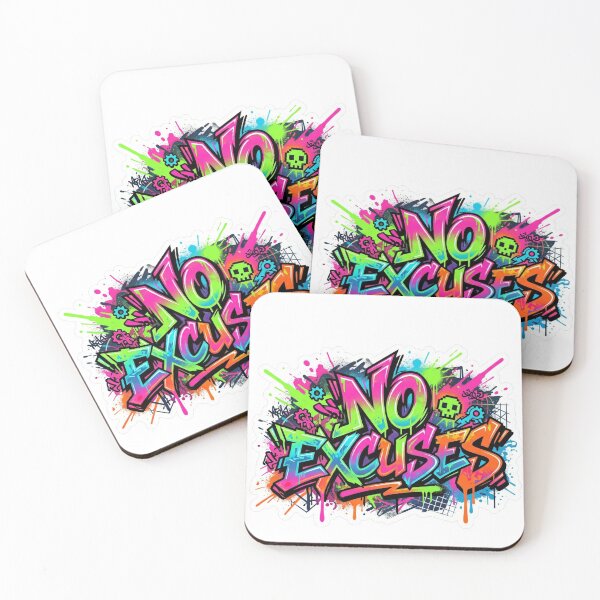 Item preview, Vibrant "No Excuses" Neon Graffiti Street Art designed and sold by redblink store.