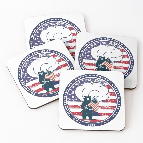 Item preview, Bear waiving flag in front of Old Faithful to celebrate America turning 250 and Yellowstone turning 154 designed and sold by SmyrnaBuffalo.