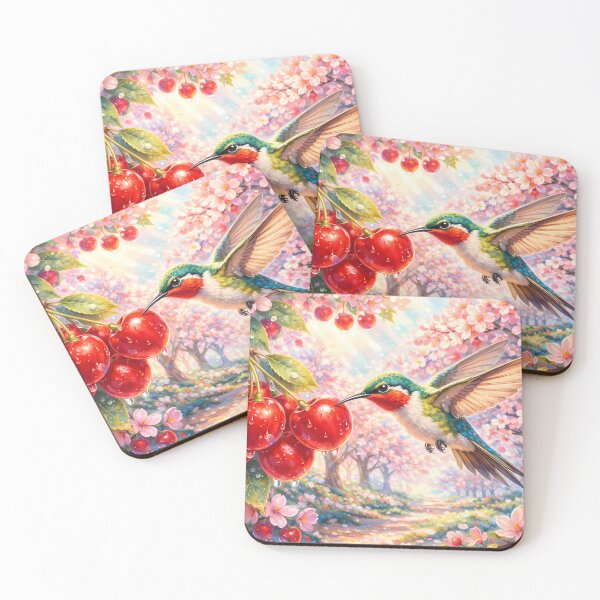 Item preview, Hummingbird in Red Cherry Orchard designed and sold by M-Y-A-R-T-.