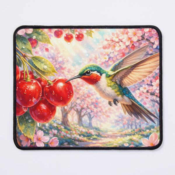 Item preview, Hummingbird in Red Cherry Orchard designed and sold by M-Y-A-R-T-.