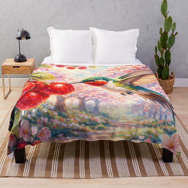 Item preview, Hummingbird in Red Cherry Orchard designed and sold by M-Y-A-R-T-.