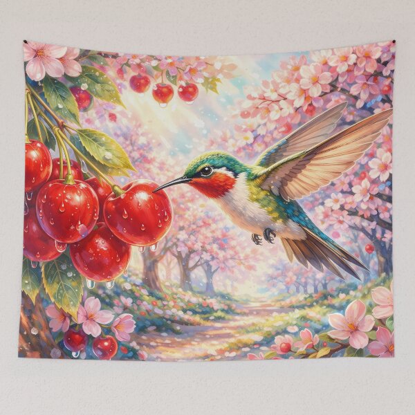 Item preview, Hummingbird in Red Cherry Orchard designed and sold by M-Y-A-R-T-.