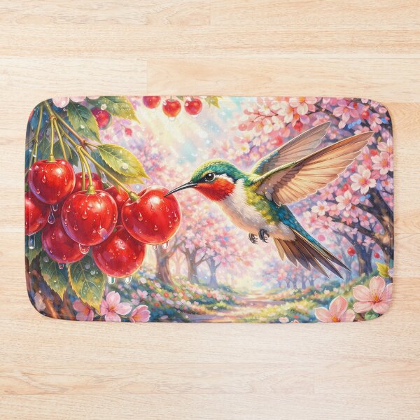 Item preview, Hummingbird in Red Cherry Orchard designed and sold by M-Y-A-R-T-.