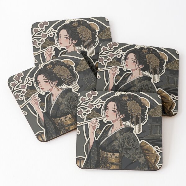 Item preview, Black Kimono Lady - kawaii version designed and sold by Japanese Vibes.