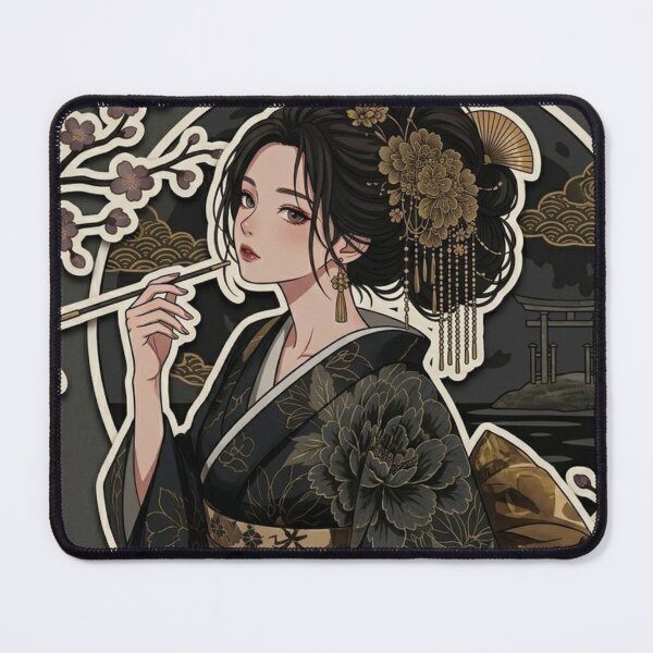 Item preview, Black Kimono Lady - kawaii version designed and sold by Japanese Vibes.
