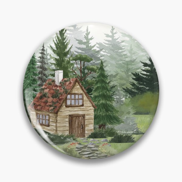 Item preview, Cozy Forest Cabin – Watercolor Cottagecore Landscape designed and sold by UllassaStore.