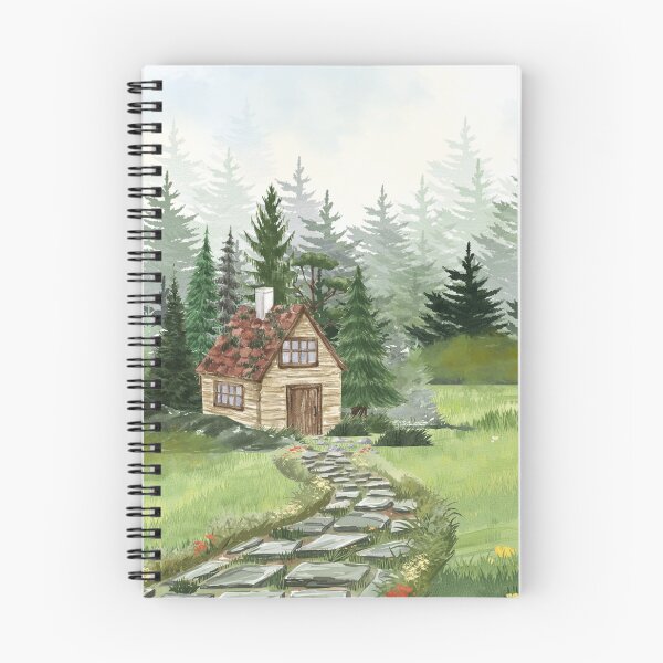 Item preview, Cozy Forest Cabin – Watercolor Cottagecore Landscape designed and sold by UllassaStore.