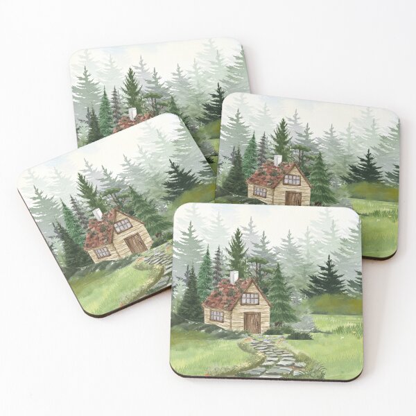 Item preview, Cozy Forest Cabin – Watercolor Cottagecore Landscape designed and sold by UllassaStore.
