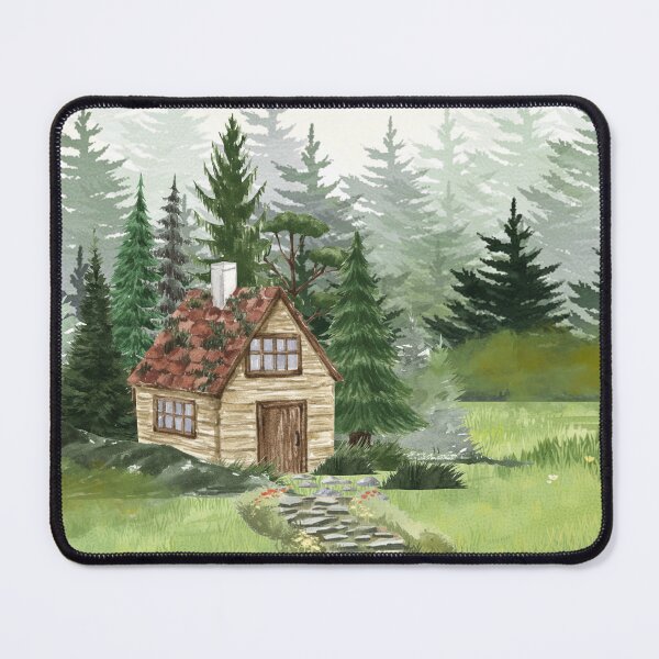 Item preview, Cozy Forest Cabin – Watercolor Cottagecore Landscape designed and sold by UllassaStore.