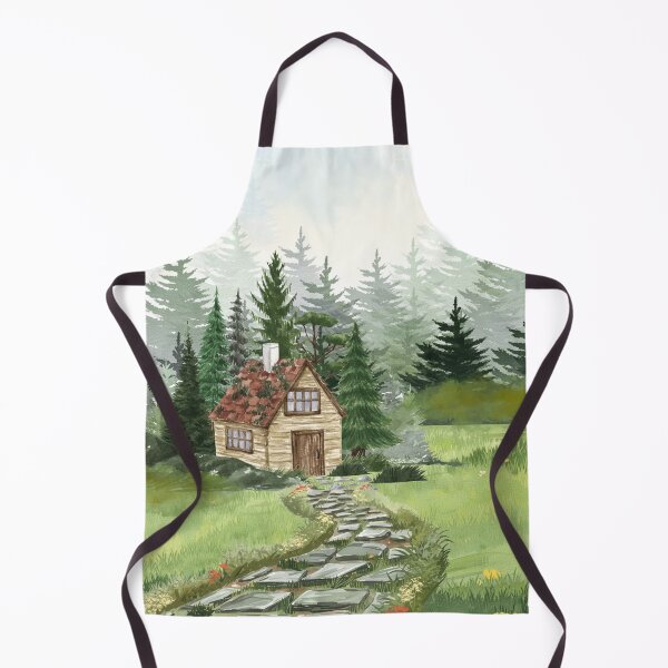 Item preview, Cozy Forest Cabin – Watercolor Cottagecore Landscape designed and sold by UllassaStore.